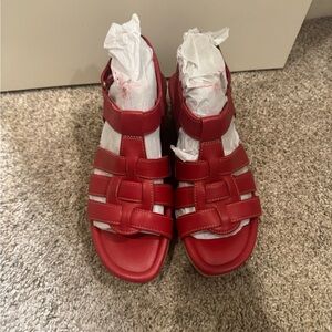 Clarks Red Wedge Sandals